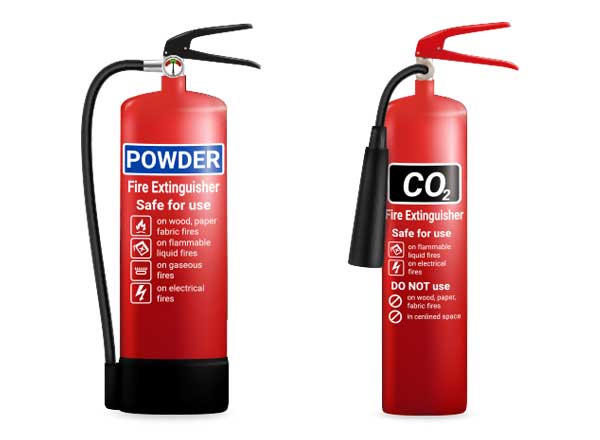 Powder and CO2 fire extinguishers