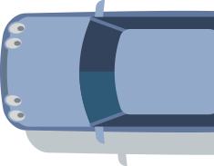 Illustrated top down view of a blue car