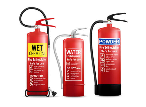 Powder, foam and Co2 fire extinguishers