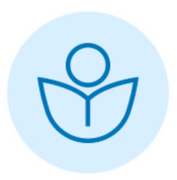 Blue person reading graphic icon