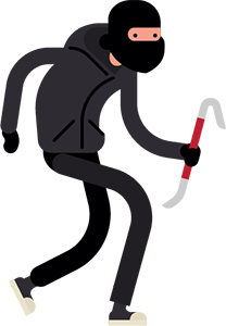 An illustration of a burglar running with a crowbar