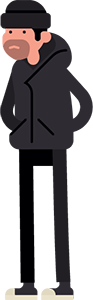 An illustration of a burglar standing with his hands in his pockets