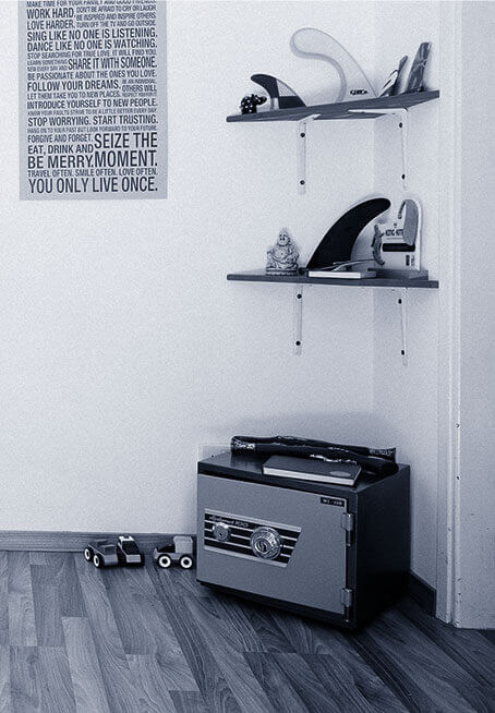 Black and white retro photo of a house safe