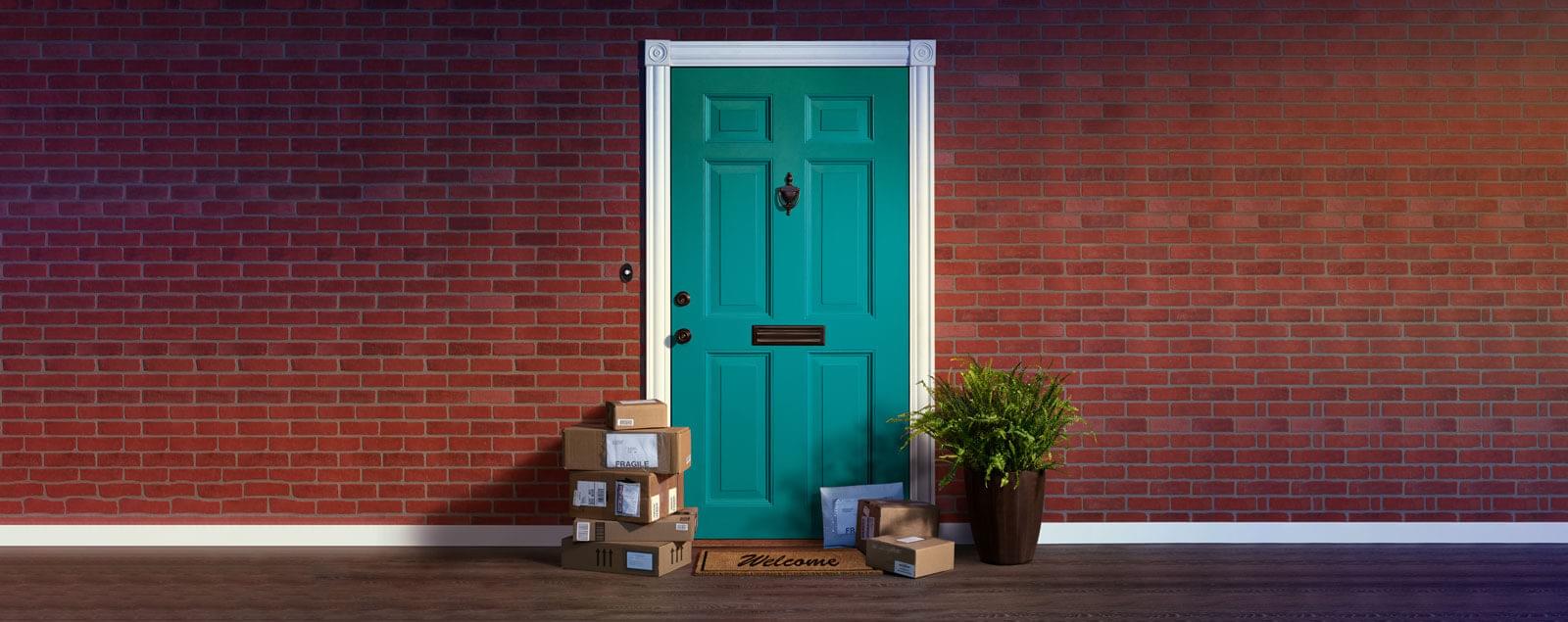 Home front door with packages outside