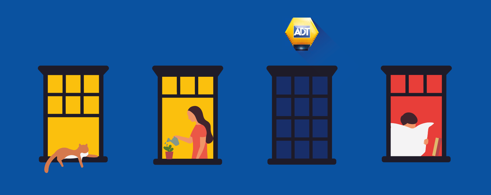 Graphic of windows with ADT alarm on wall