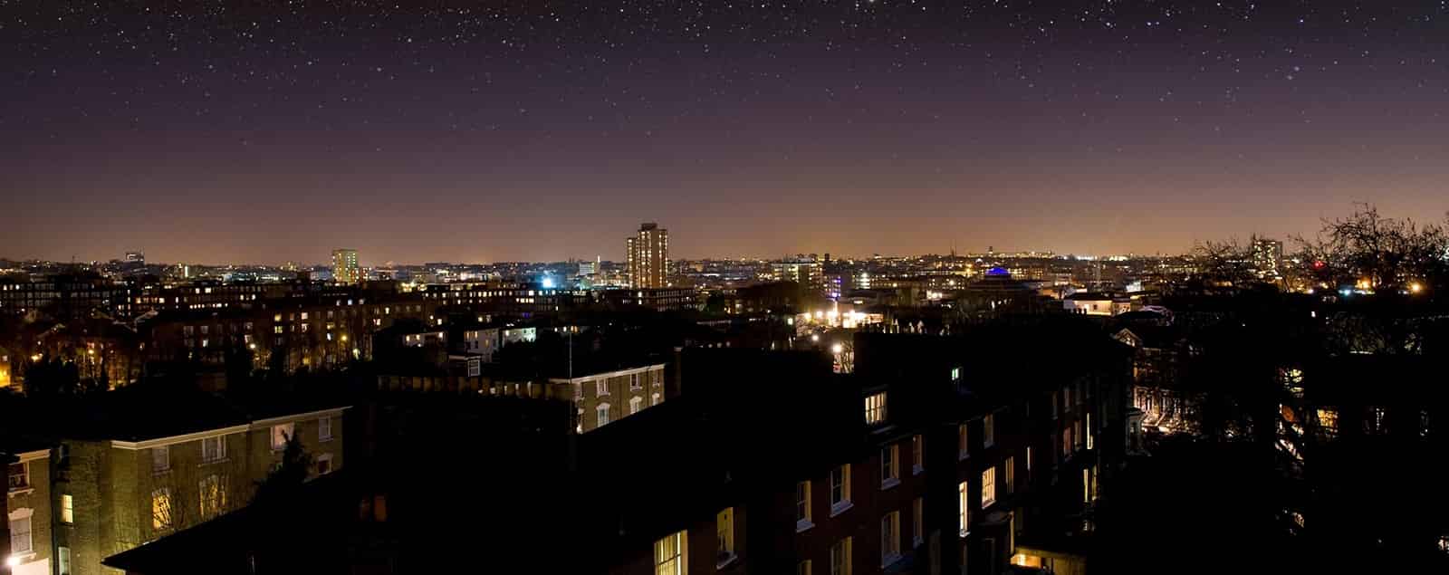 Shot of town skyline at night