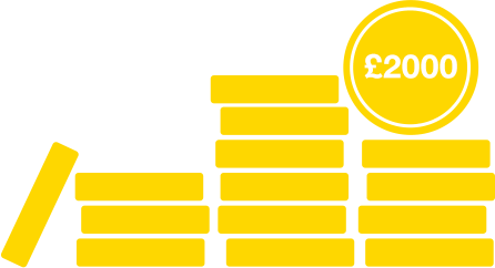 Stacked coins graphic with top coin facing forwards and with '£2000' written inside