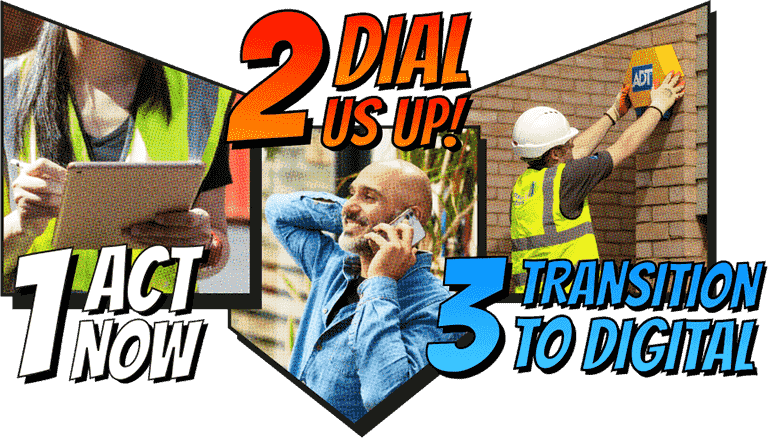 Comic book graphic of ADT alarm installation process