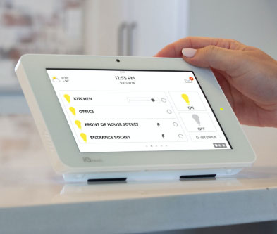 Home security interface tablet being used