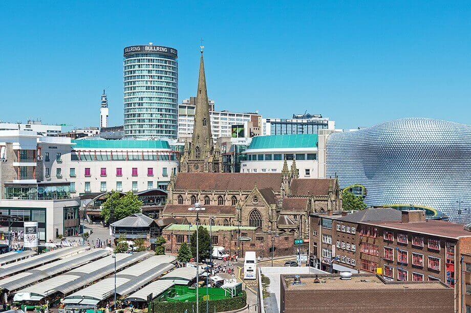 Birmingham city centre in sunshine