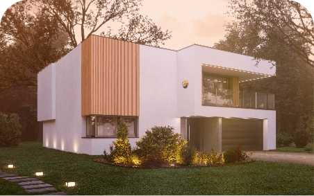 Modern home with white walls and wood