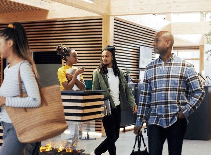 People standing in lobby area