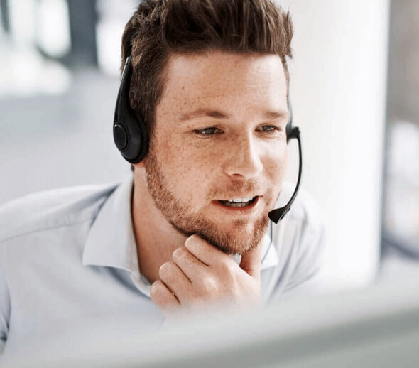Call centre man talking on headset
