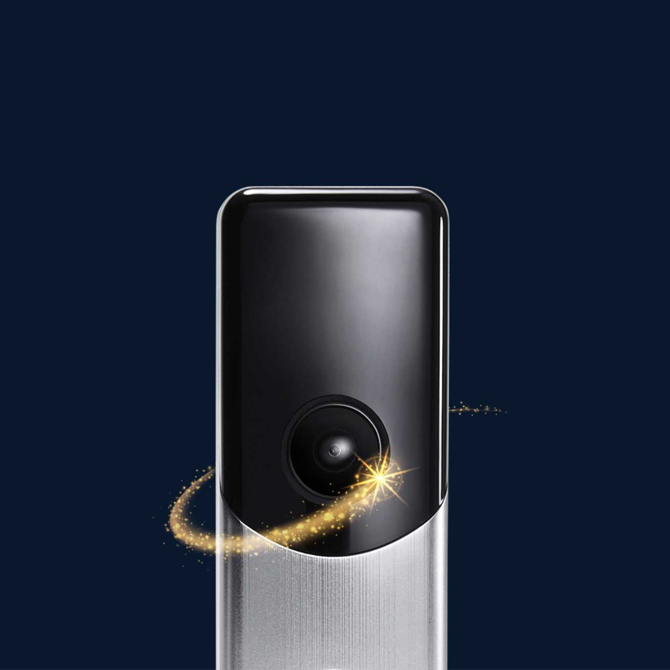 Ring doorbell with shooting star graphic surrounding it