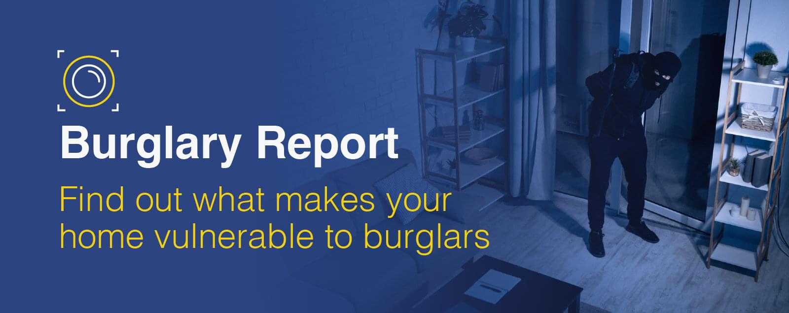 Burglary report header with home intruder in background