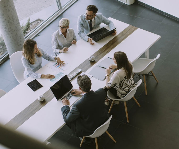 Aerial shot of office meeting