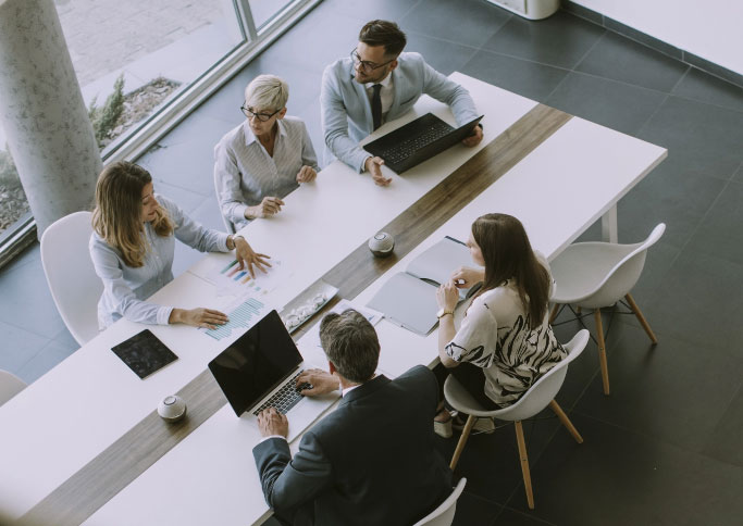 Overhead shot of people in meeting