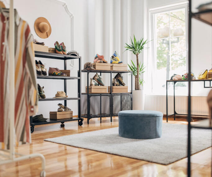 Room with shoes and shoe boxes