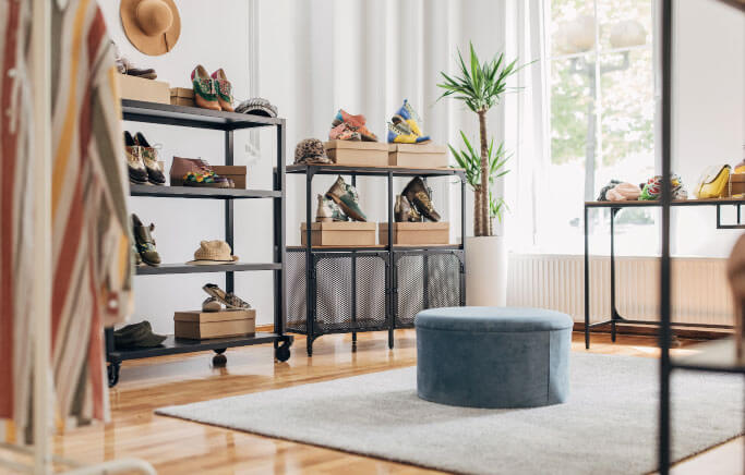 Room with shoes and shoe boxes