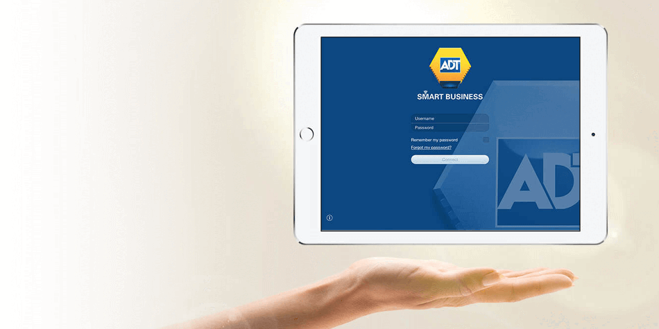 ADT smart business log in on tablet