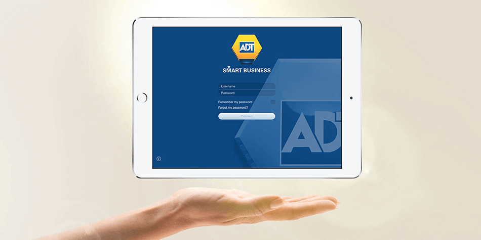 ADT smart business log in on tablet